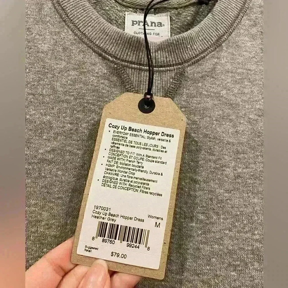 NWT prAna Heather Gray Cozy Up Beach Hopper Blouson Dress Sz M - Picture 5 of 6